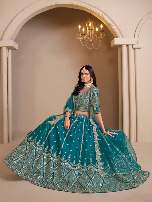 Rama Green Cutwork Embroidered Art Silk Lehenga