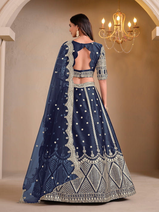 Blue Cutwork Embroidered Art Silk Lehenga