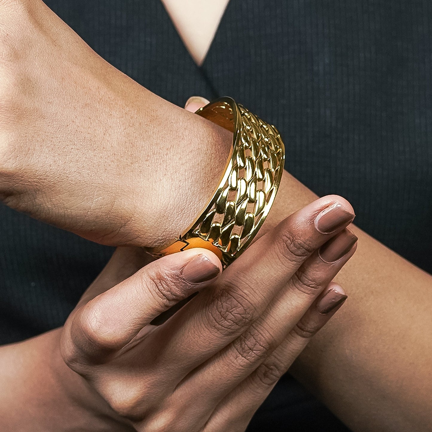 Zevar Club Gold Tone Stainless Steel Link Design Waterproof Bracelet for Women