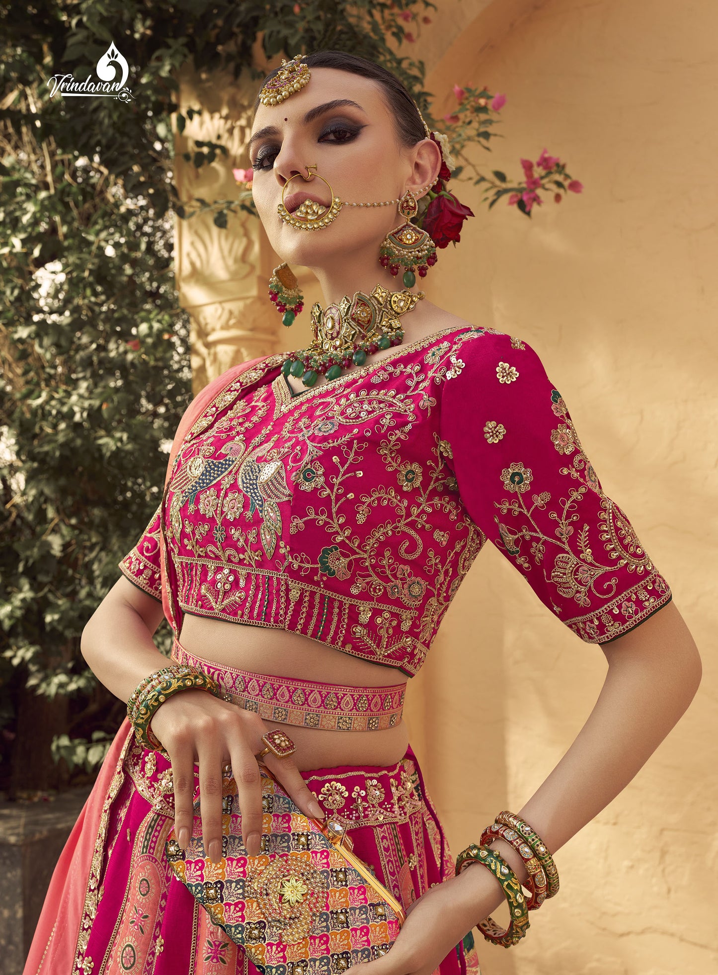 Pink & Peach Banarasi Silk Zarkan & Cutwork Embroidery Bridal Lehenga