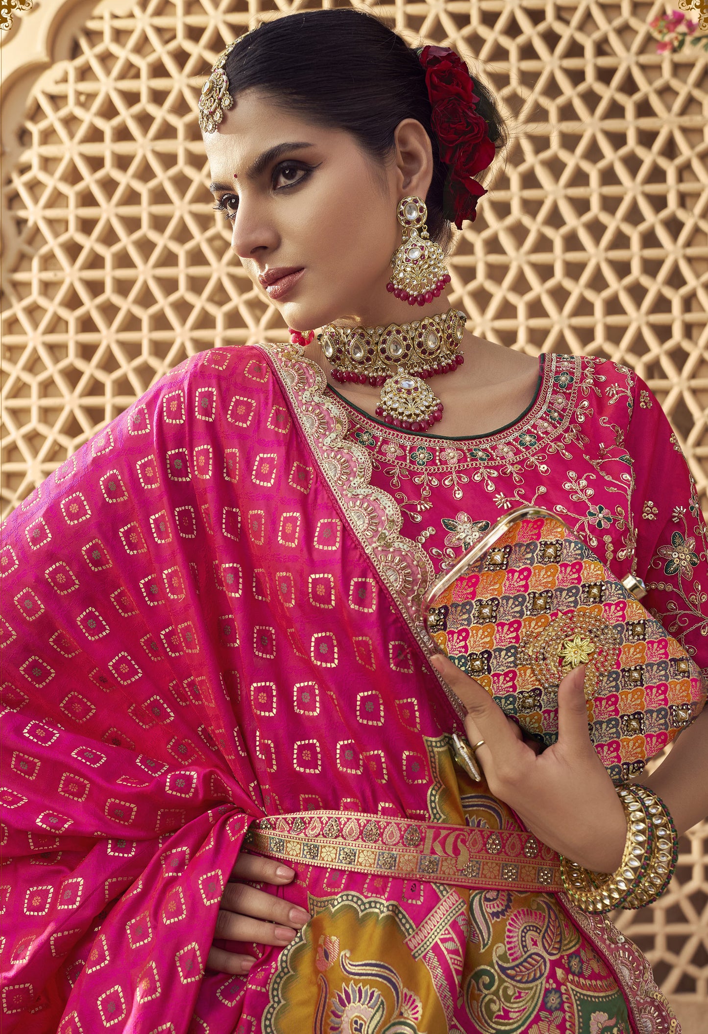 Mauve & Pink Banarasi Silk Zarkan & Cutwork Embroidery Bridal Lehenga