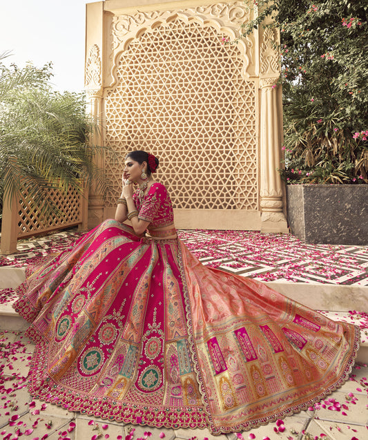 Multi Color Banarasi Silk Zarkan & Cutwork Embroidery Bridal Lehenga