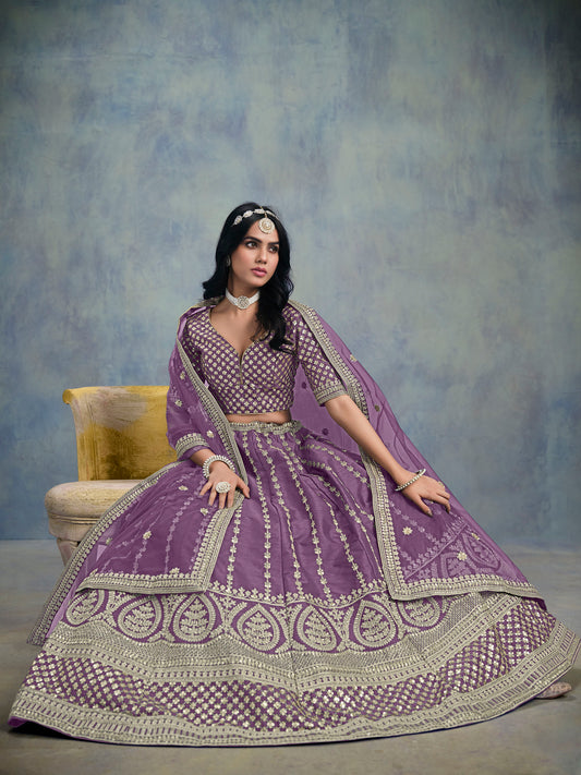 Purple Art Silk Heavy Sequins Embroidered Bridesmaid Lehenga