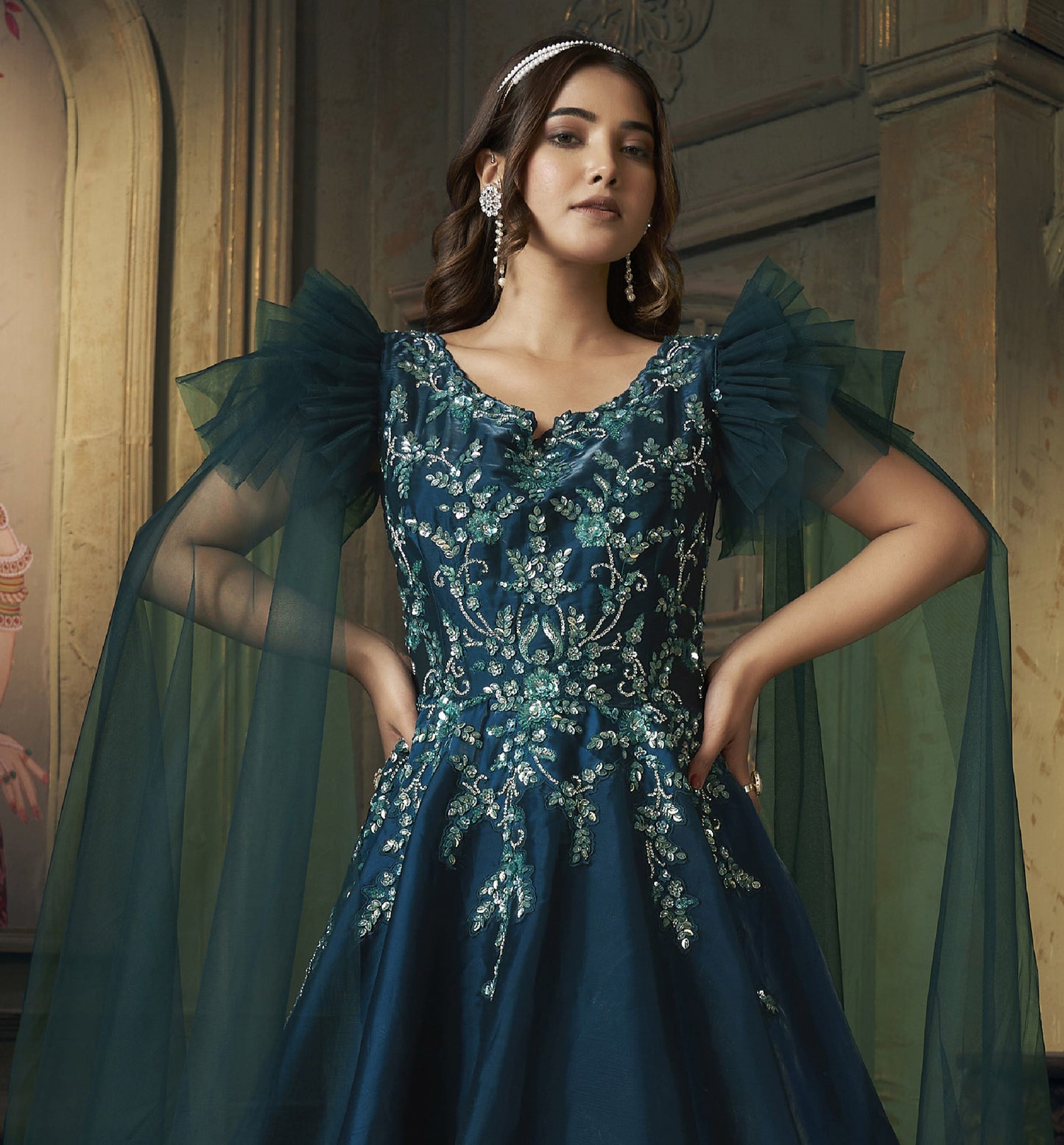 Navy Blue Jimichoo Hand Embroidery Engagement Gown