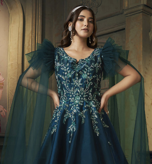 Navy Blue Jimichoo Hand Embroidery Engagement Gown