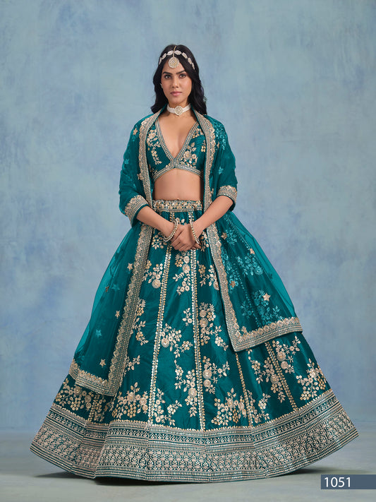 Green Art Silk Heavy Sequins and Thread Embroidered Bridesmaid Lehenga