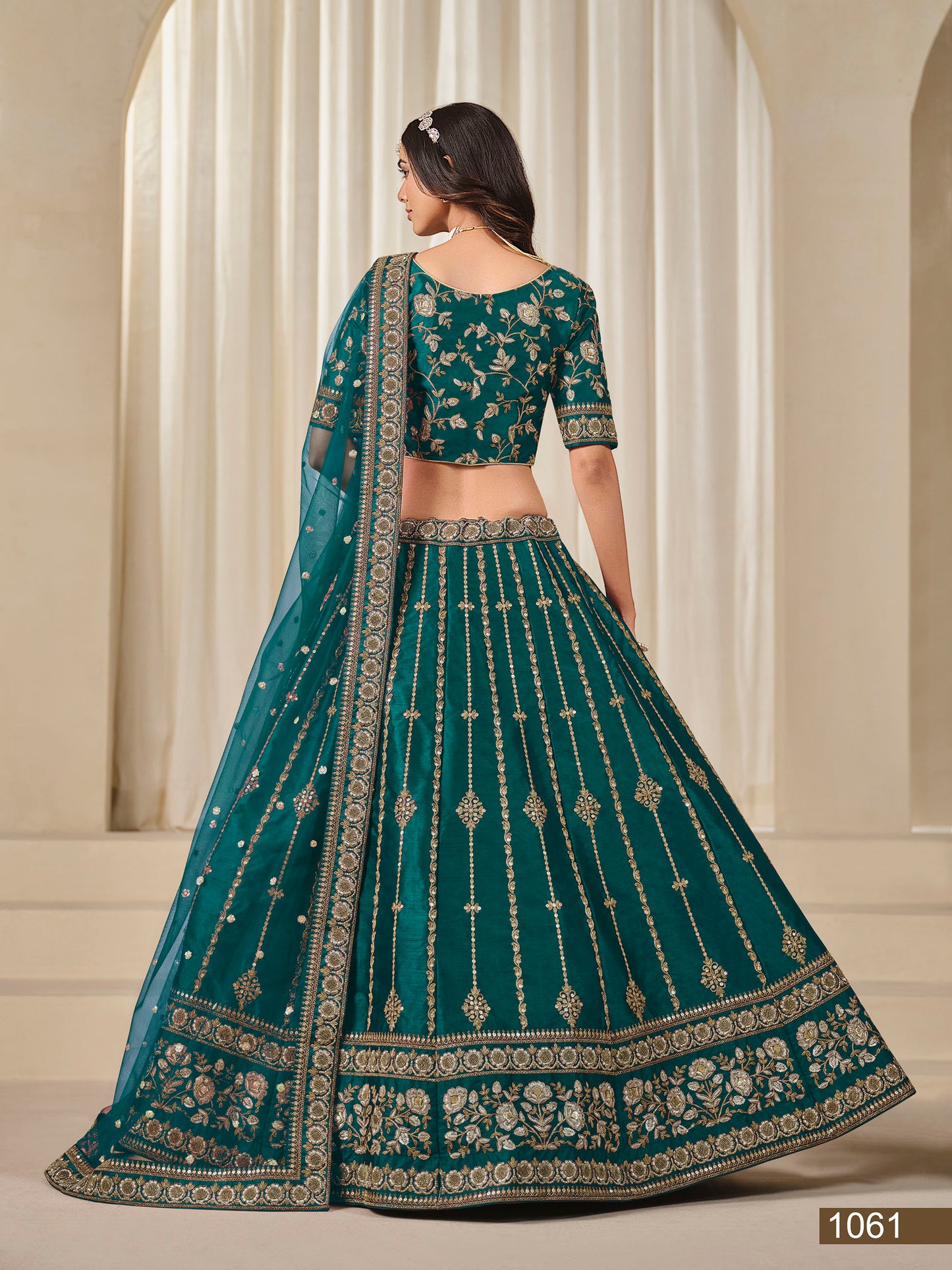 Rama Green Thread & Sequins Art Silk Wedding Guest Lehenga