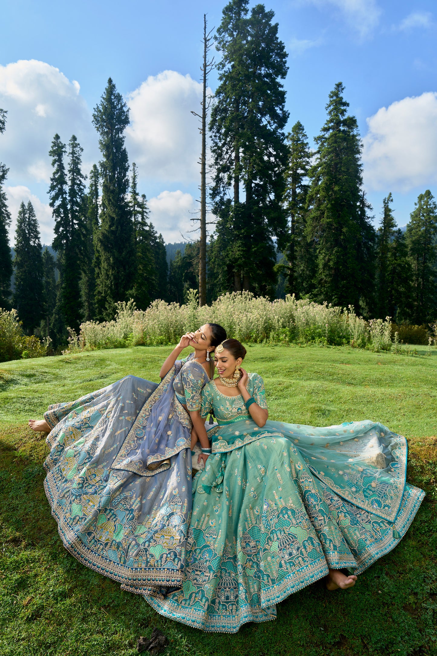 Elegant Pista Circular Lehenga Set in Tissue with Silk Blouse and Coordinating Dupatta