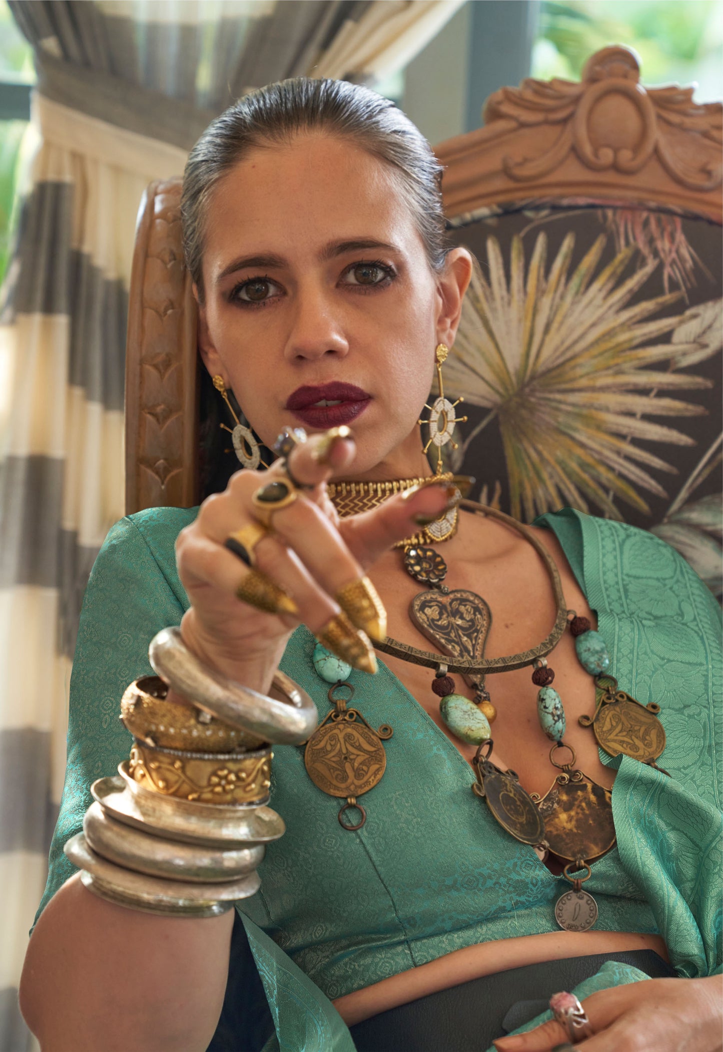 Sea Green Kalki Orchid Satin Tissue Handloom Saree