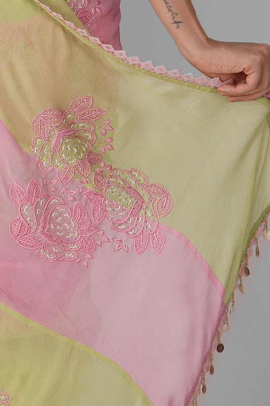 Starry Rose Striped Saree Set