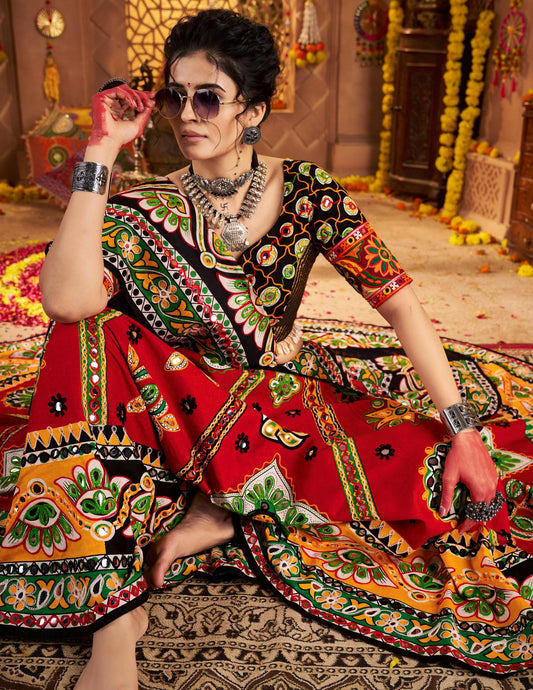 Maroon Organic Cotton Aari & Foil Work Navratri Chaniya Choli