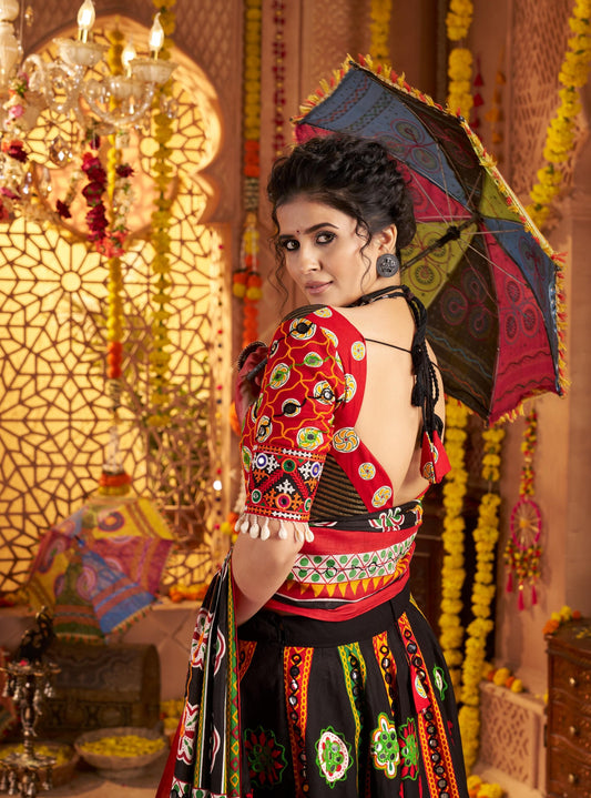 Black Organic Cotton Aari & Foil Work Navratri Chaniya Choli