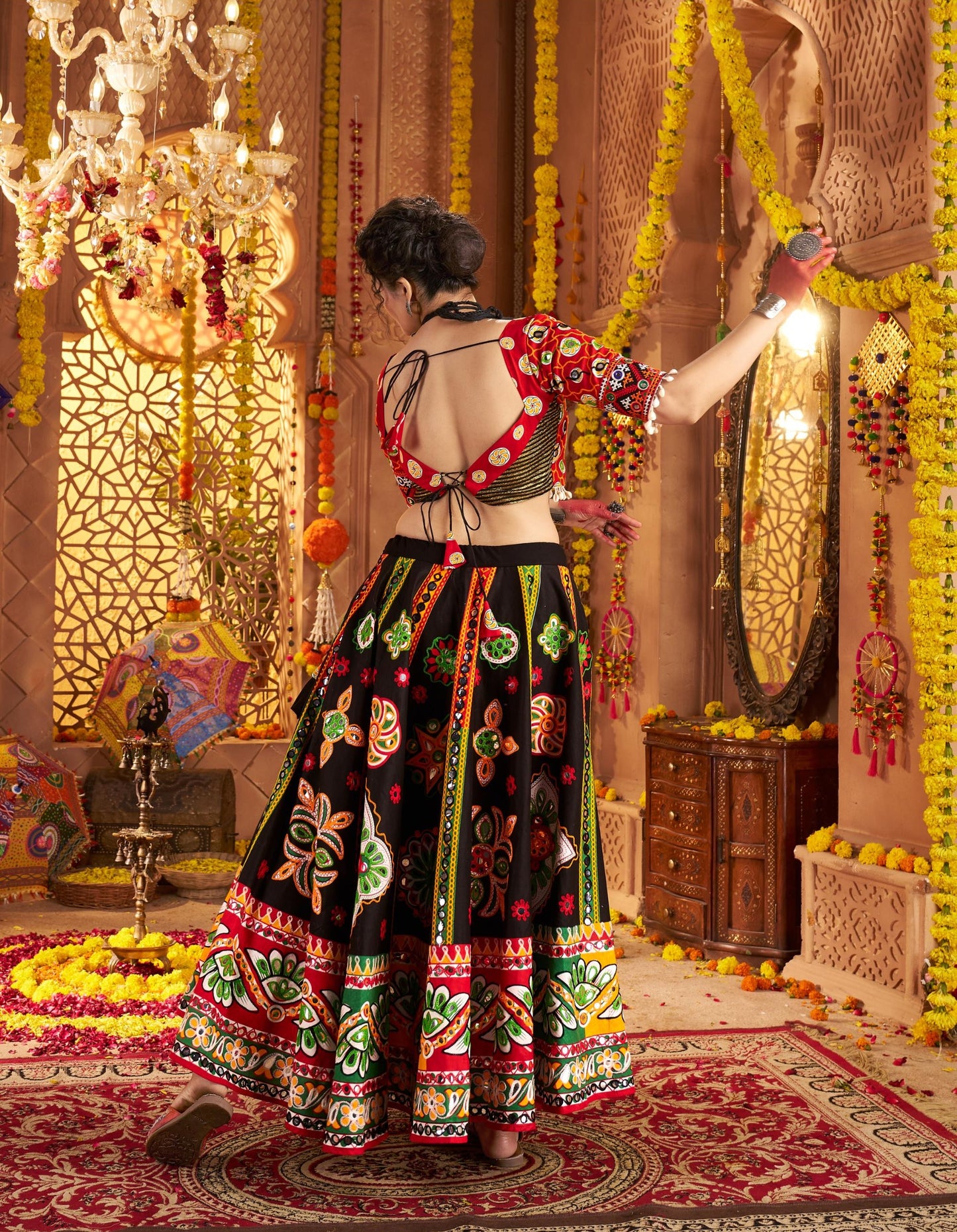 Black Organic Cotton Aari & Foil Work Navratri Chaniya Choli