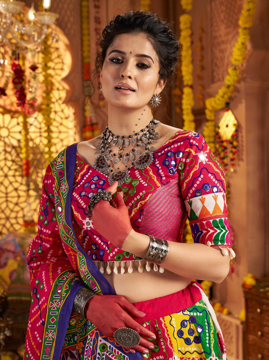 Multi Color Organic Cotton Aari & Foil Work Navratri Chaniya Choli