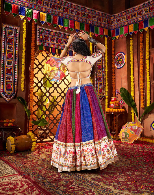 Multi Color Georgette & Viscose Cotton Mirror Work Navratri Chaniya Choli