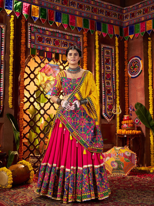 Multi Color Viscose Cotton & Muslin Mirror Work Navratri Chaniya Choli