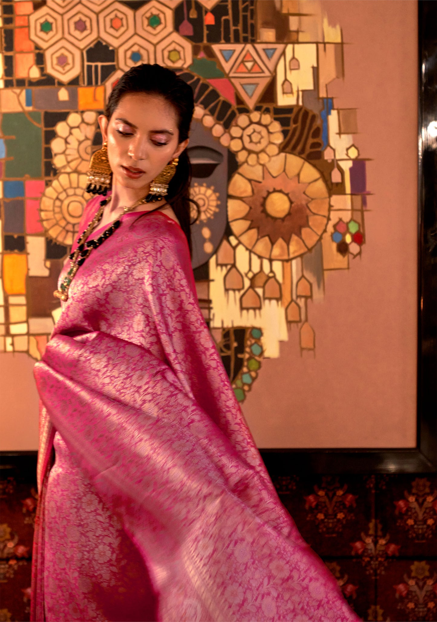 Magenta Kabby Nylon Zari Silk Handloom Saree