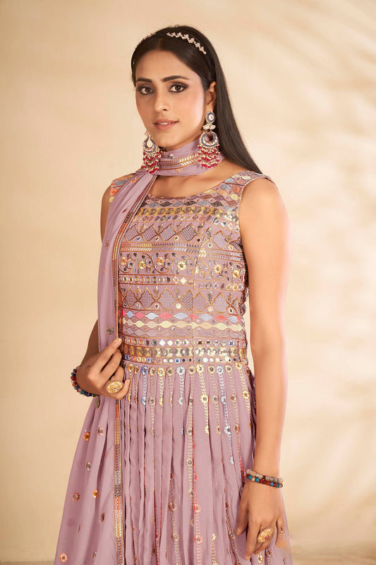 Mauve Sequins Embroidery Georgette Party Wear Anarkali
