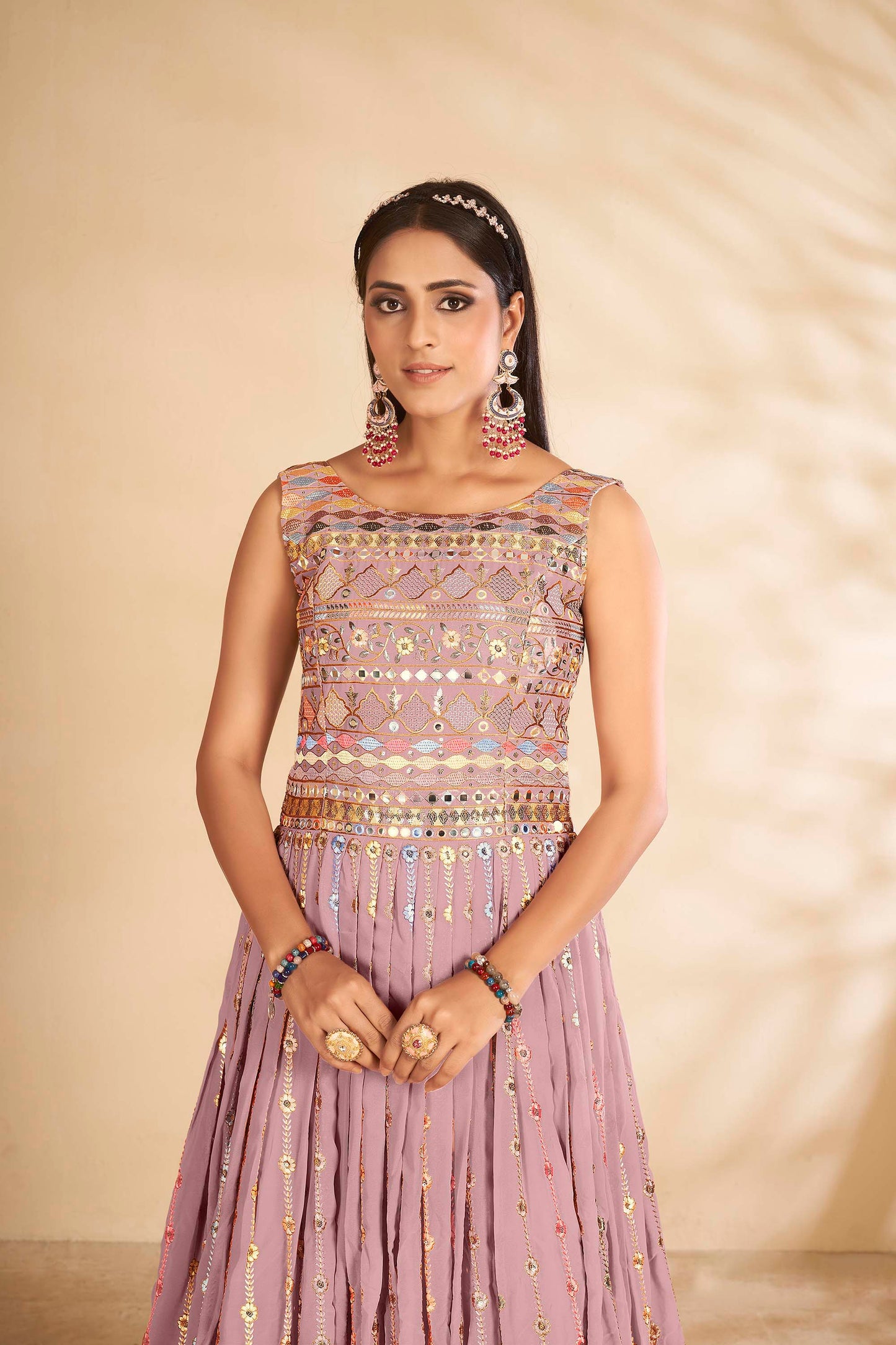Mauve Sequins Embroidery Georgette Party Wear Anarkali
