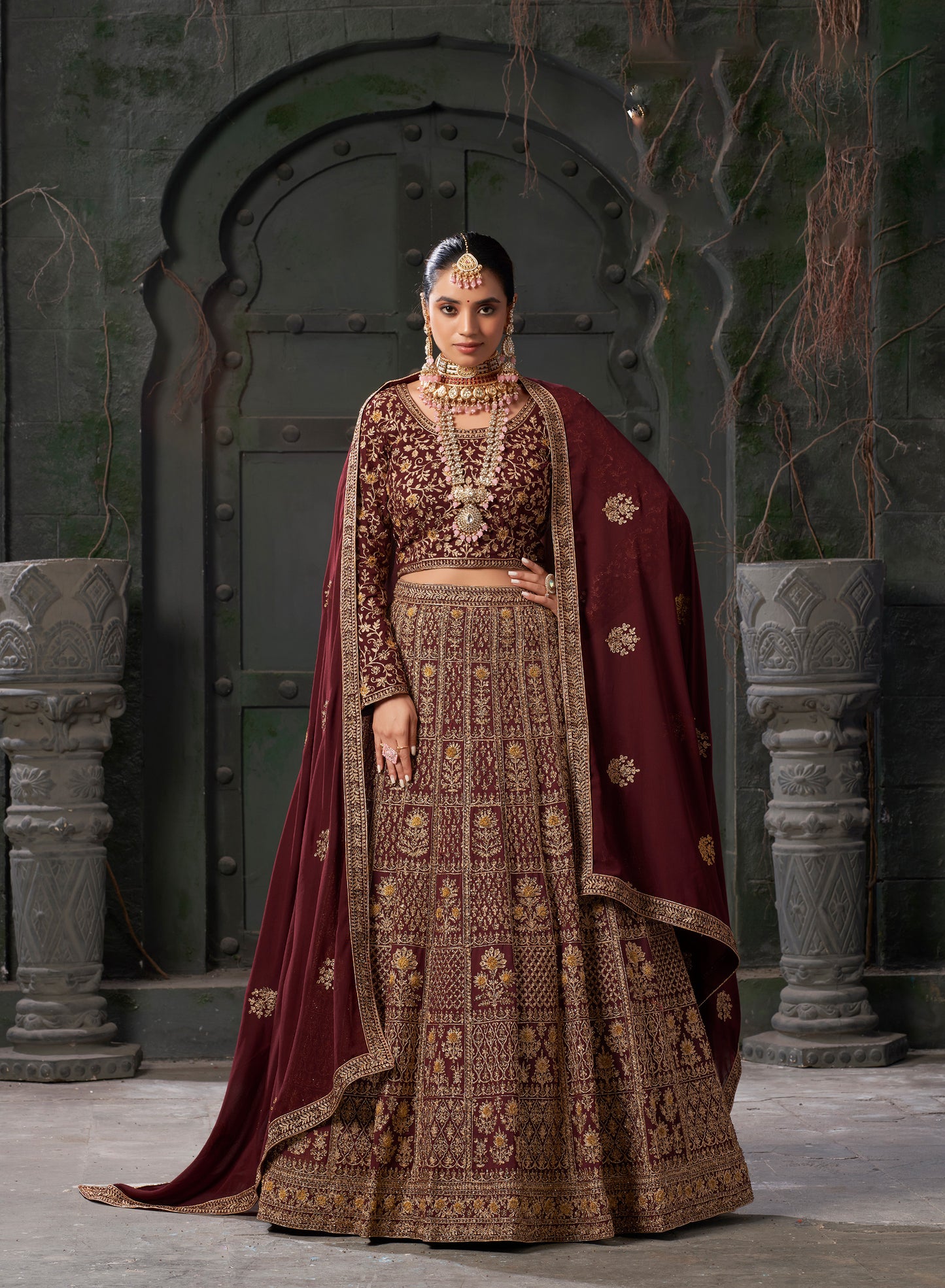 Gorgeous Maroon Codding Georgette Bridal Lehenga Choli With Dupatta