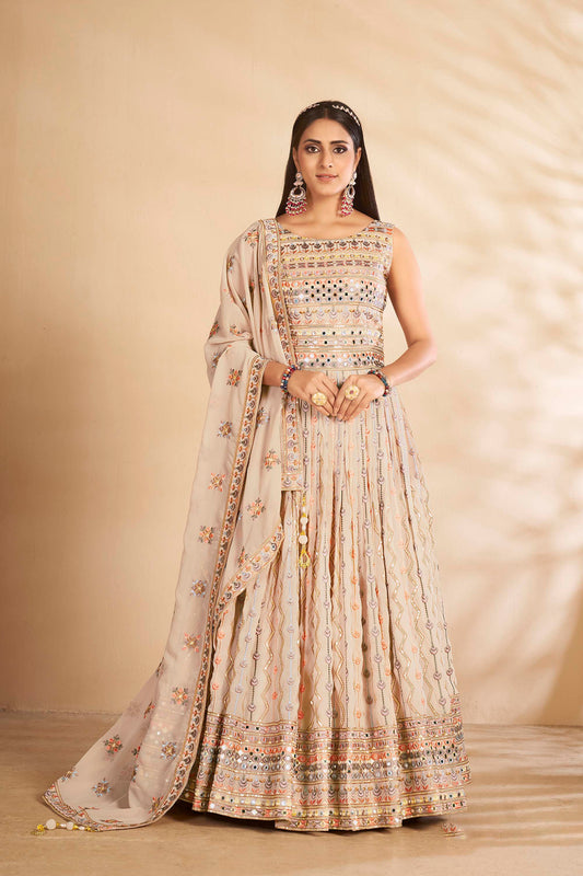 Grey Sequins Embroidery Georgette Party Wear Gown