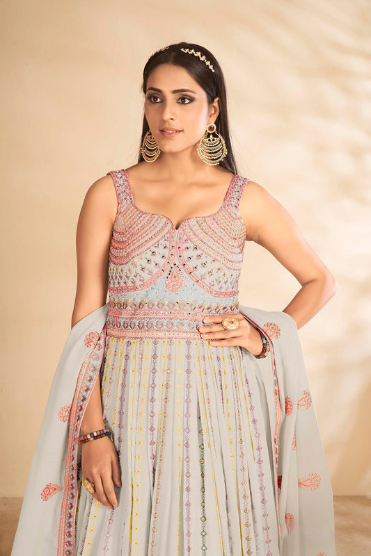 Sky Blue Sequins Embroidery Georgette Party Wear Anarkali