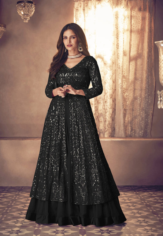 Black Georgette sequins embroidered lehenga