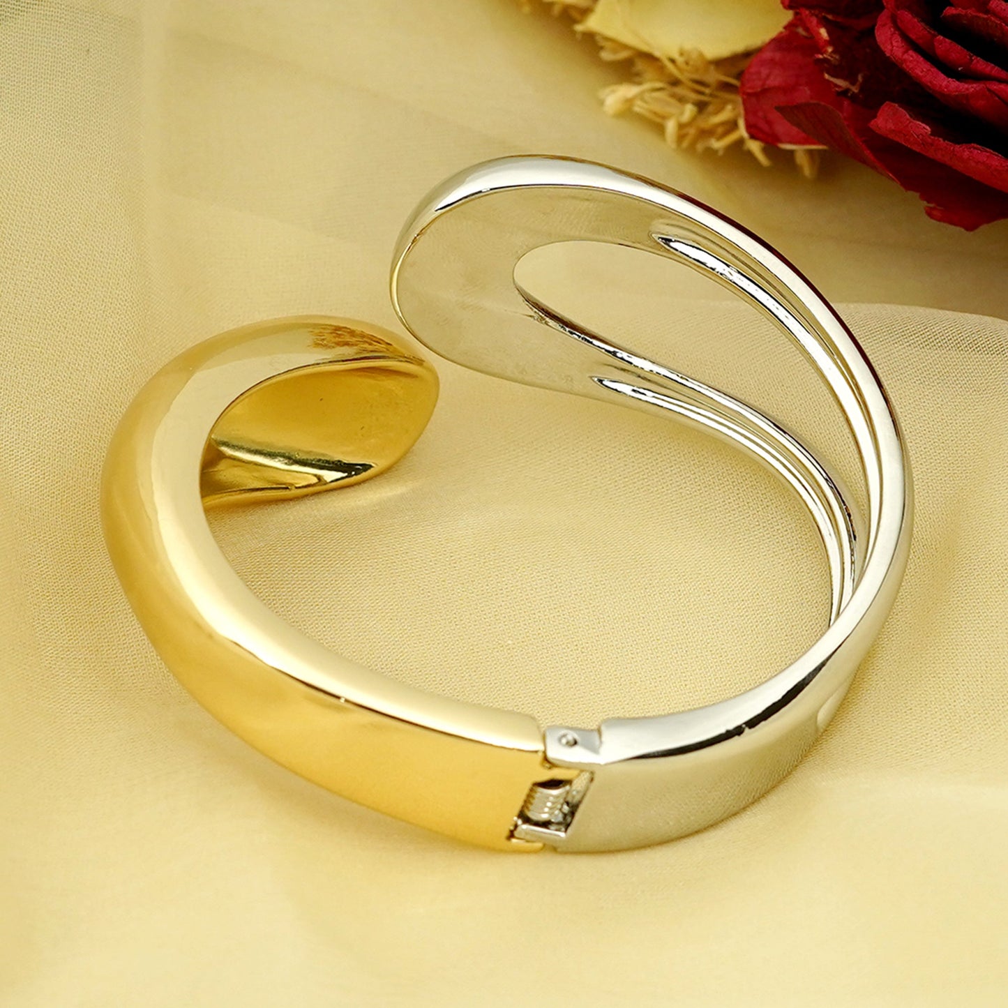 Zevar Club Gold & Silver Dual Tone Stainless Steel Tarnish Free Waterproof Openable Drop-Shaped Statement Bracelet for Women