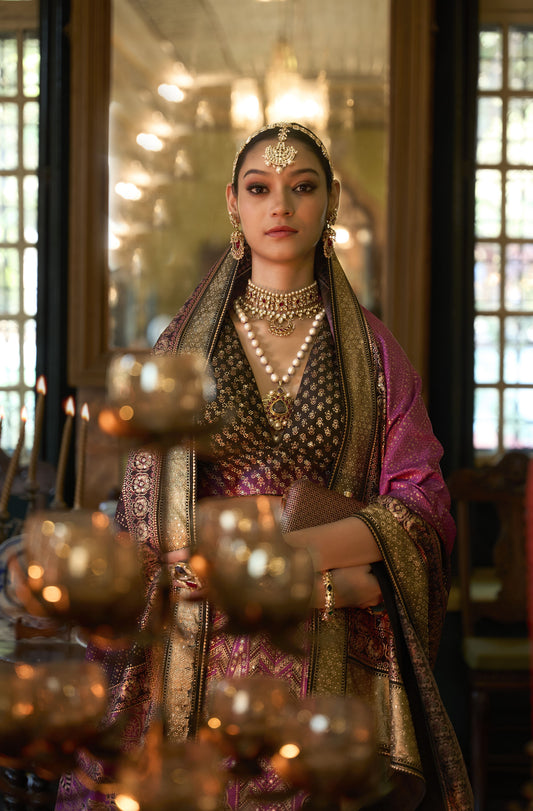 Stunning Pink and Green Silk Stone Work Bridal Lehenga-RRC 1171