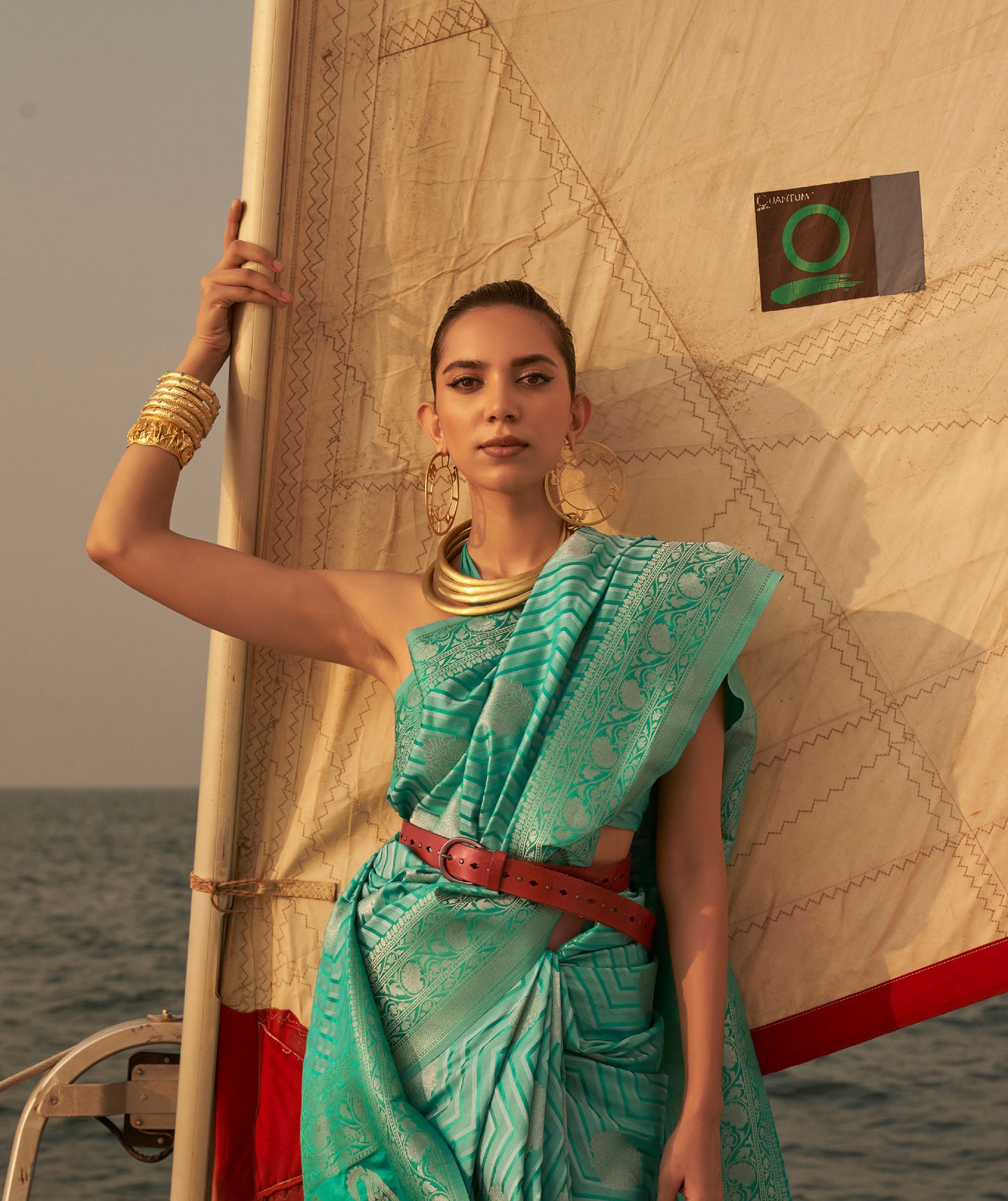 Green Kingston Pure Satin Nylon two tone saree