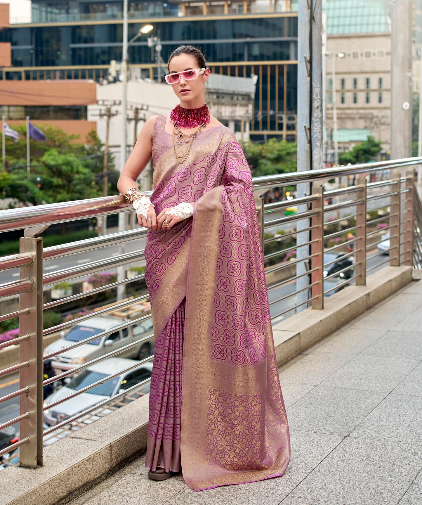 Mauve Butterscotch Handloom Kanchivaram Buttery Silk Saree