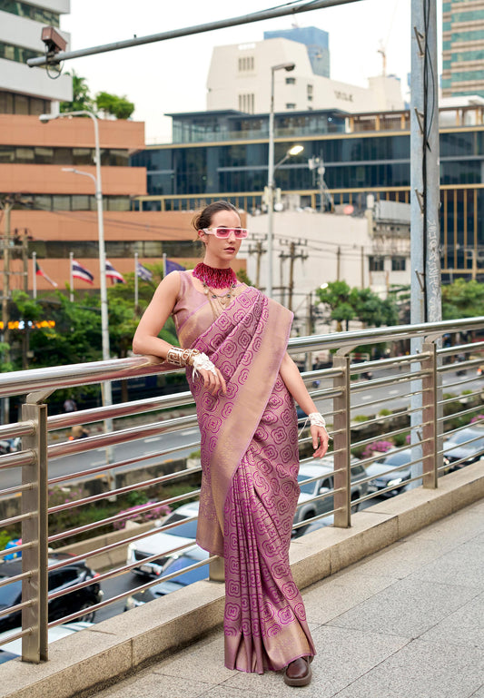 Mauve Butterscotch Handloom Kanchivaram Buttery Silk Saree