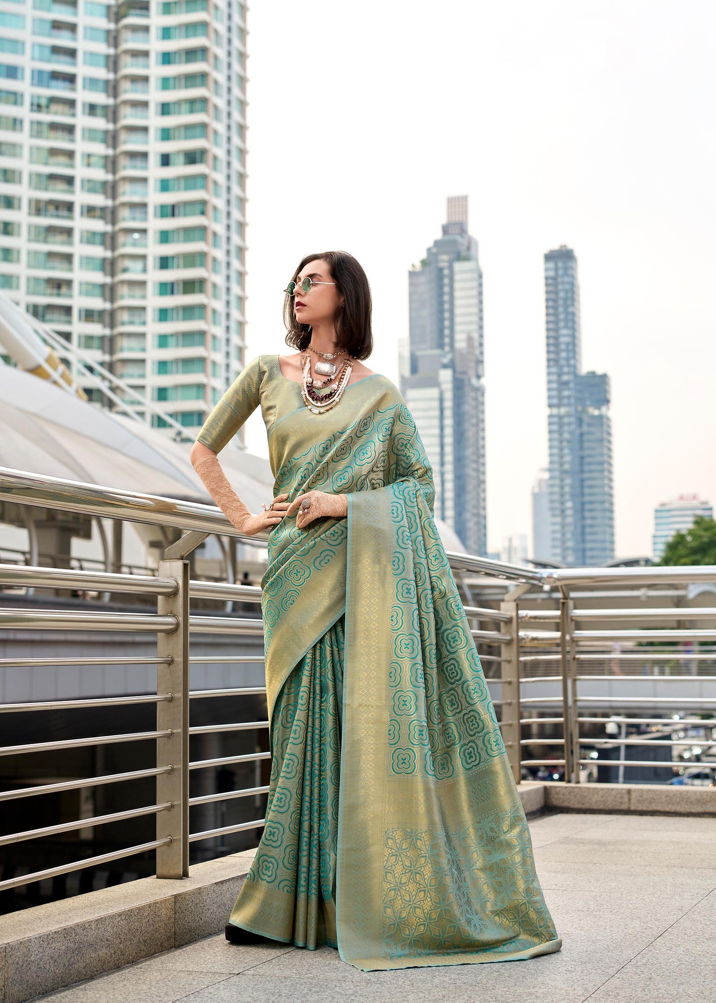 Light Green Butterscotch Handloom Kanchivaram Buttery Silk Saree
