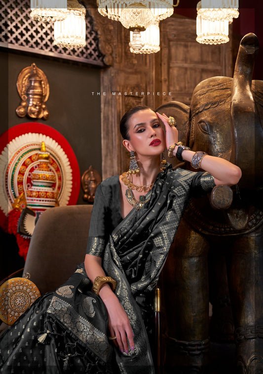 Black Kontina Satin Crepe Saree