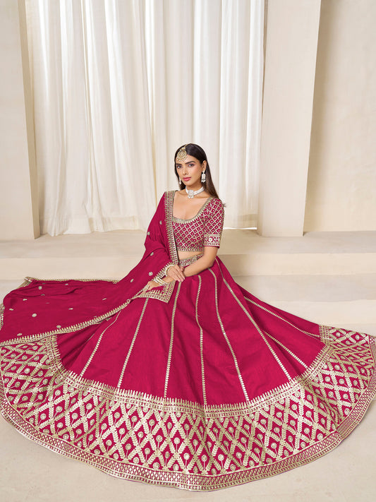 Rani Pink Heavy Sequins Embroidered Art Silk Lehenga for Wedding Guest