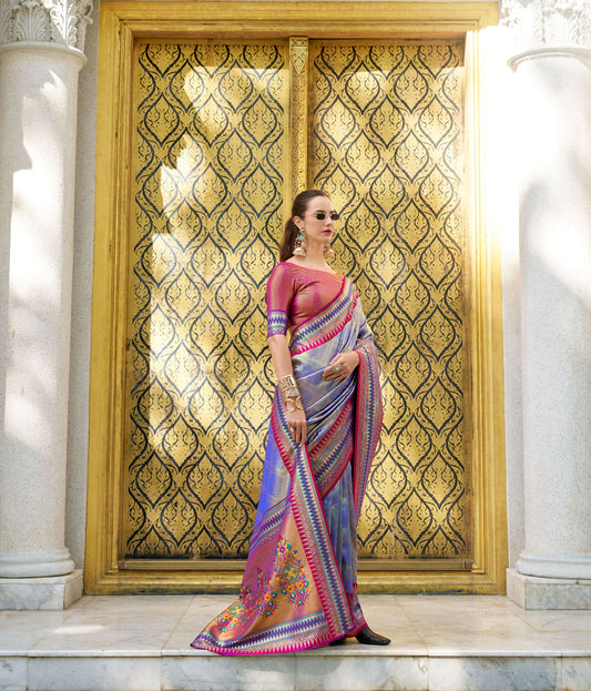 Blue Rajmata Tissue Silk Saree with Zari weaving