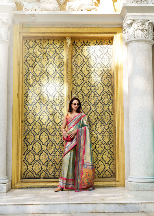Green Rajmata Tissue Silk Saree with Zari weaving