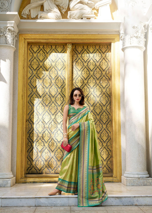 Light Green Rajmata Tissue Silk Saree with Zari weaving