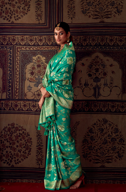 Green Banarasi Crepe Georgette Zari Woven Roopkala Saree