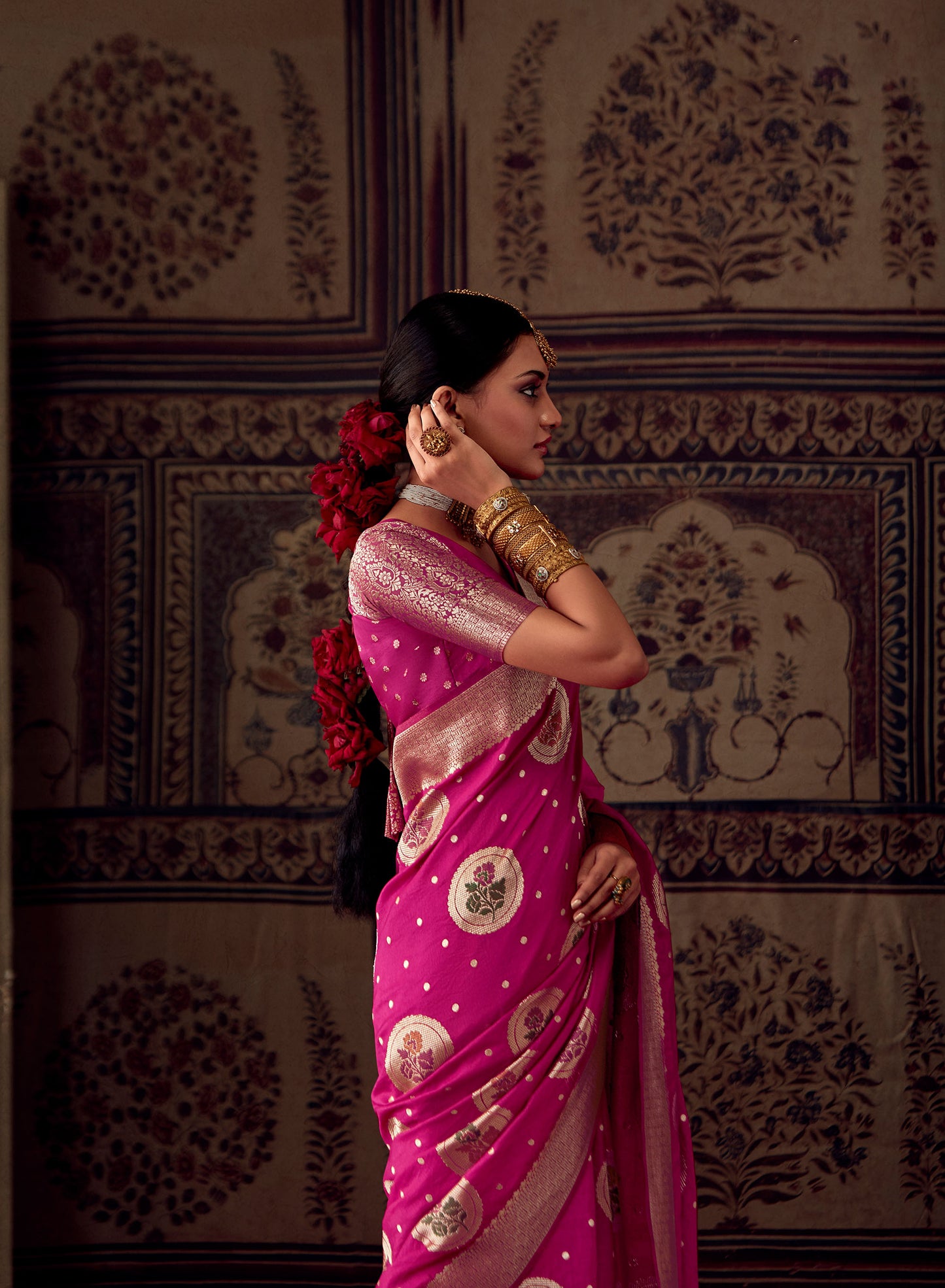 Pink Banarasi Crepe Georgette Zari Woven Roopkala Saree