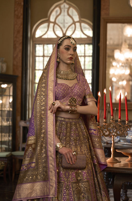 Beautiful Purple Color Silk Stone Work Bridal Lehenga