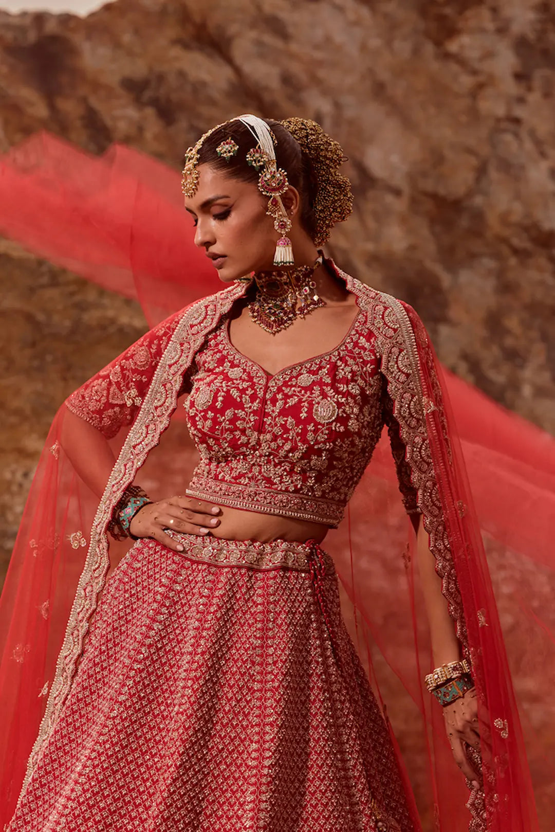 Red Jaal & Zari Work Bridal Lehenga