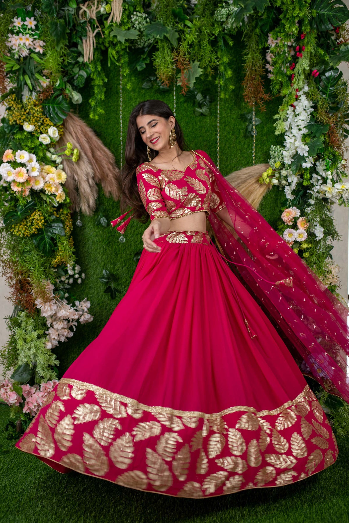 Pink Georgette Sequins & Zari Embroidered Bridesmaid Lehenga