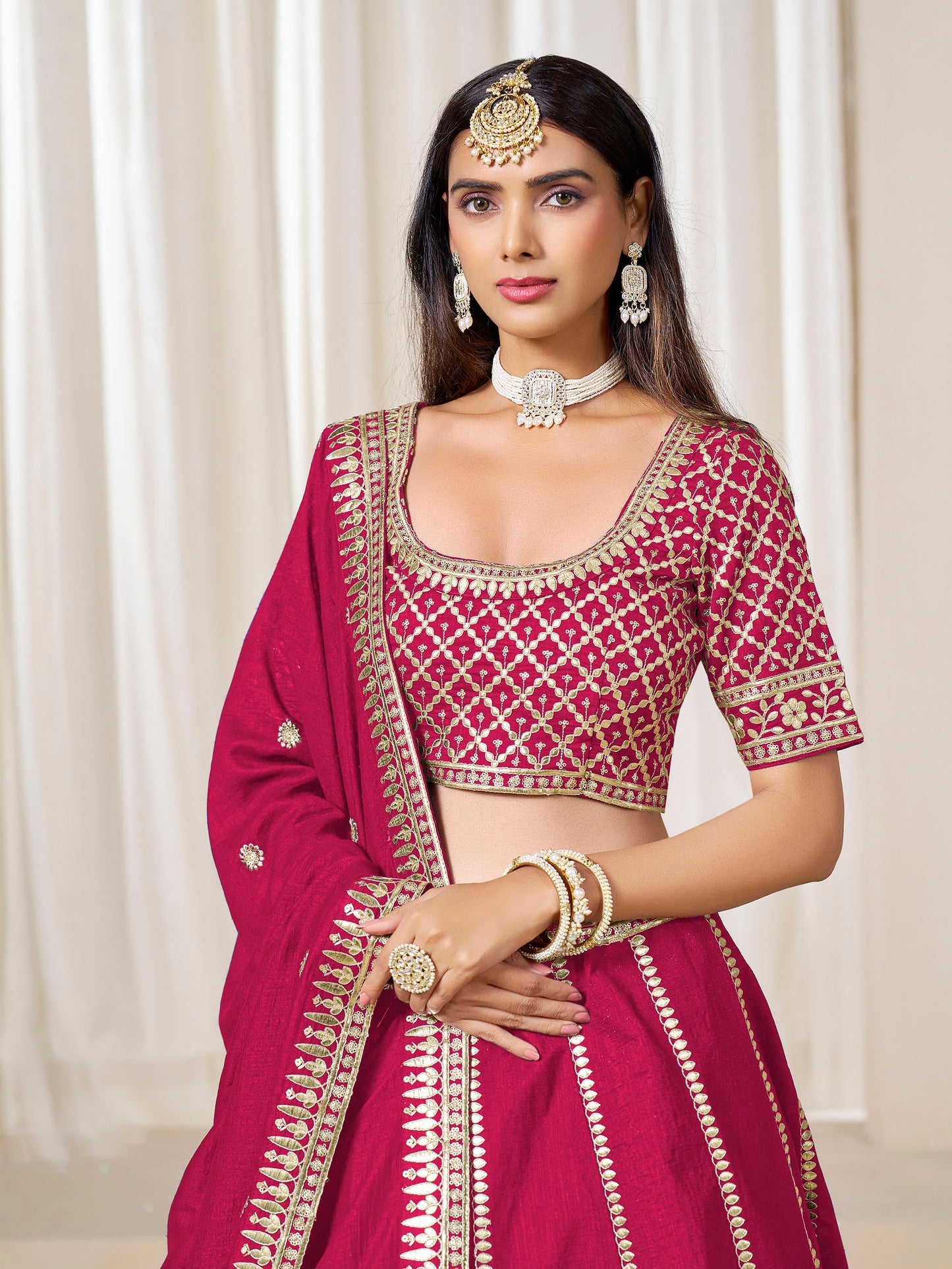 Rani Pink Heavy Sequins Embroidered Art Silk Lehenga for Wedding Guest