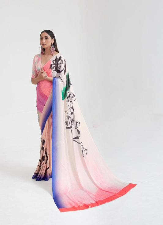 Pink Kouture Printoria Digital Silk Saree