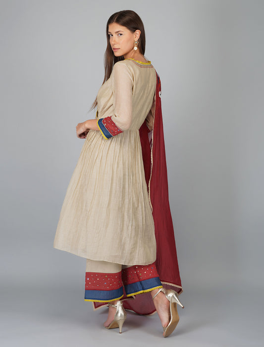 Applique Dupatta Kora Angrakha Set