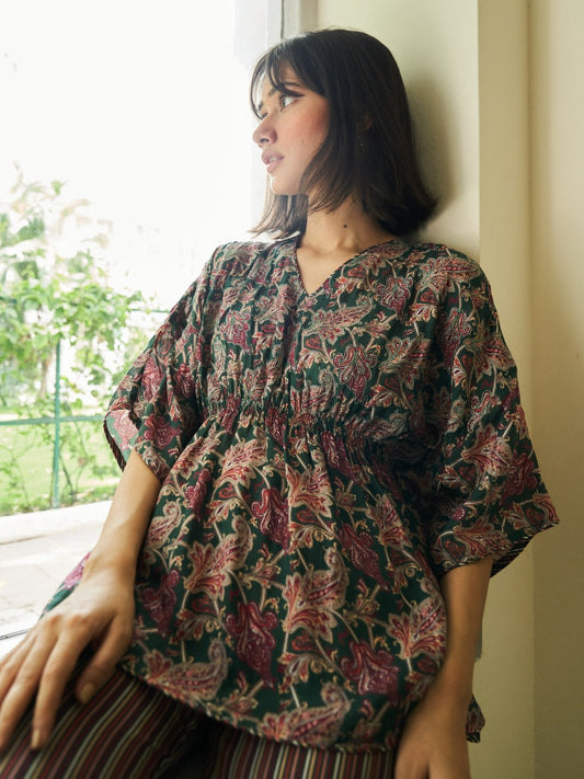 Olive Digital Printed Viscose Satin With Hand Embroidery Co-ords Set