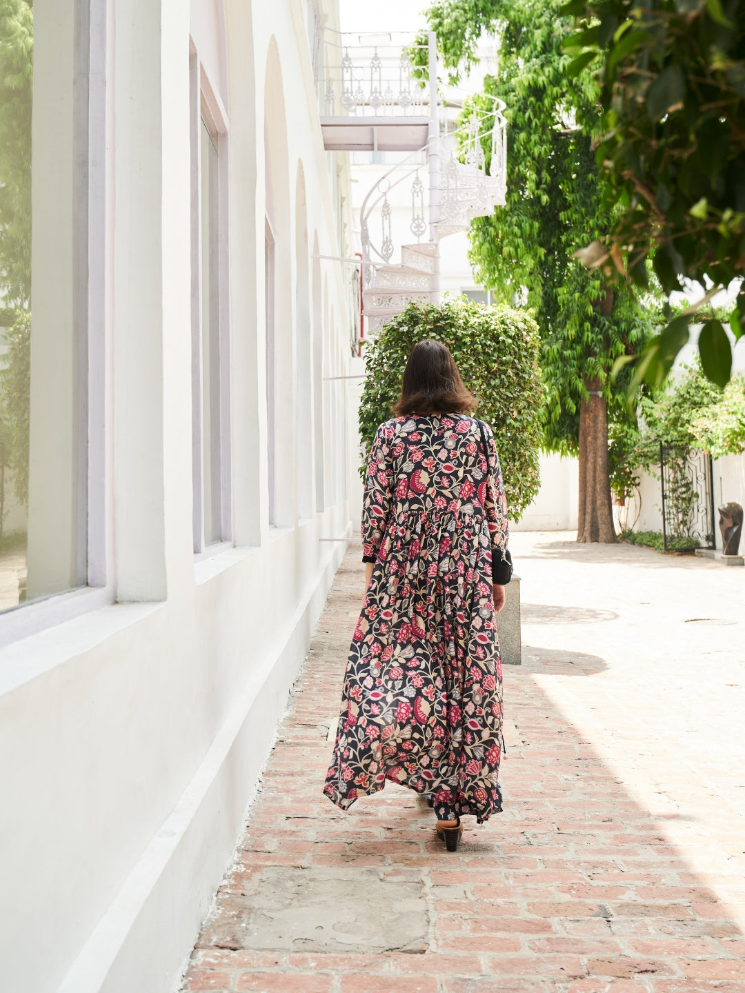 Black Digital Printed Viscose Satin With Hand Embroidery Co-ords Set With Long Shrug