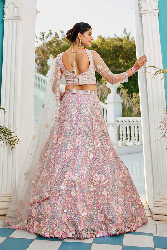 Grey net with Sequinse & Zarkan embroidery Lehenga choli & Dupatta
