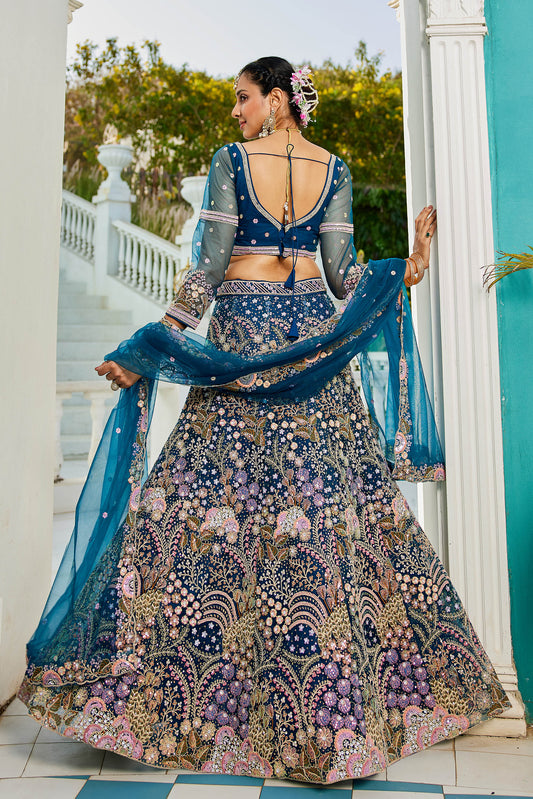 NavyBlue net with Coding & Zarkan embroidery Lehenga choli & Dupatta